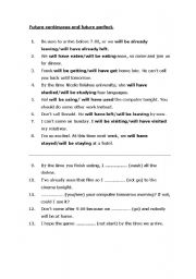 English Worksheet: Future continuous and future perfect