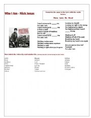 English worksheet: Nick Jonas - Who I am activity