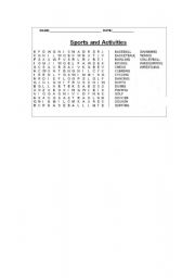 English Worksheet: Sports Word Search