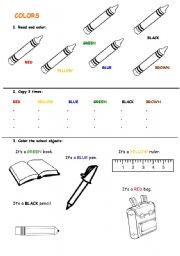 English Worksheet: COLORS AND SCHOOL OBJECTS