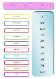 English Worksheet: Matching Basic Fractions