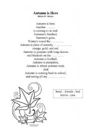 English Worksheet: Autumn is here (poem)