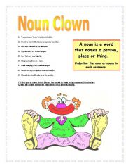 English worksheet: Noun Clown 