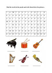 English Worksheet: musical instruments