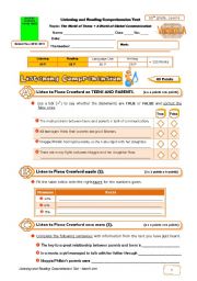 English Worksheet: Test (Listening and Reading Comprehension) - The World of Teens + Global Communication+correction