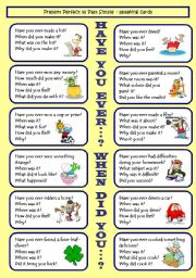 English Worksheet: Have you ever...? / When did you...? Present Perfect VS Past Simple GAME