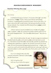 English Worksheet: Adolescence -  a  page of my diary