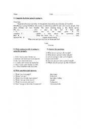 English Worksheet: FUTURE GOING TO