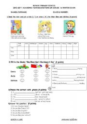 English Worksheet: likes or dislikes