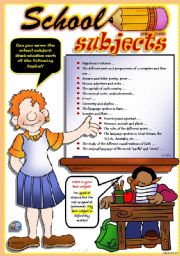 English Worksheet: SCHOOL SUBJECTS