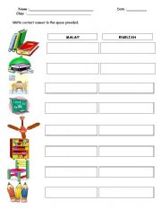 English Worksheet: things in the classroom
