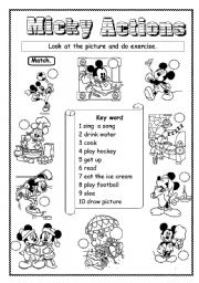 English Worksheet: Micky Actions