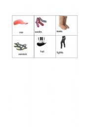 English worksheet: bingo cards clothes 