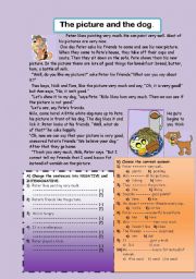 English Worksheet: Funny reading-comprehension. The picture and the dog.