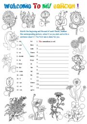 English Worksheet: Welcome to my garden! - 2 pages - 3 activities