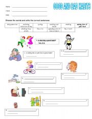 English worksheet: Good and Bad Habits