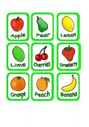 English Worksheet: Fruits Memory game ( part 1 of  2) Fully editable