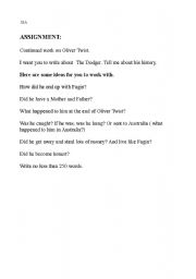 English worksheet: Oliver Twist assignment, what happened to The Dodger?