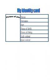 English worksheet: Identity card