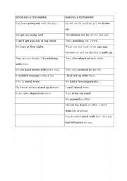 English worksheet: good and bad relationships