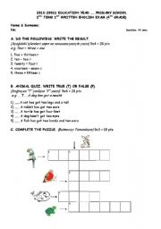 English Worksheet: Numbers-Animals-HAVE GOT/HAS GOT-Lessons-Weekly Schedule Sample Exam and/or  Worksheet