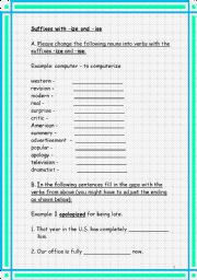 English worksheet: Verbs with the suffixes -ize & -ise