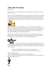 English worksheet: John and the Genie: Story for beginners