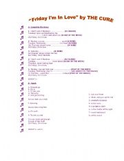 English Worksheet: The Cure: Friday Im in love
