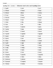 English Worksheet: Spelling Test