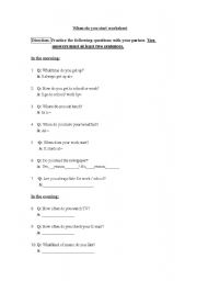 English worksheet: When do you start worksheet