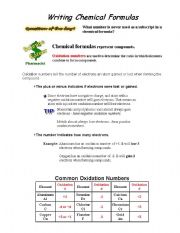 English worksheet: Writing Chemical Formulas