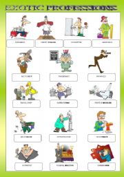 English Worksheet: EXOTIC PROFESSIONS PICTIONARY + B&W