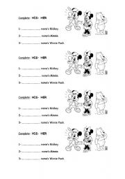 English Worksheet: Complete with his her