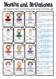 English Worksheet: Months and Birthstones