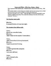 English worksheet: Cause and Effect- I have...Who has... Game