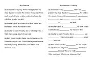 English Worksheet: Listening :: My classroom = school/adjectives/prepositions 