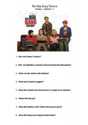 English Worksheet: The Big Bang Theory - Season 1,Episode 11