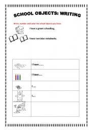 English worksheet: SCHOOL OBJECTS: WRITING