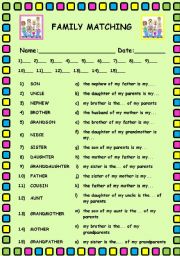 English Worksheet: Family matching ws. Editable. With key