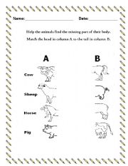 English worksheet: Farm Animals Match