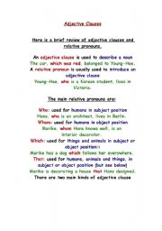 English Worksheet: Adjective clause