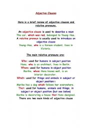 English Worksheet: Adjective clause