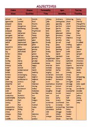 English Worksheet: List of Common Adjectives