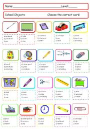 English Worksheet: School objects quiz