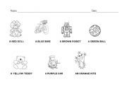 English worksheet: colors and toys