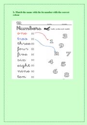 English worksheet: match the name with the number