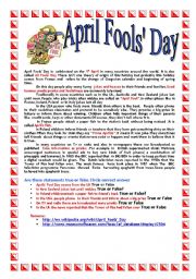 English Worksheet: April Fools Day  all over the world --   reading  practice  