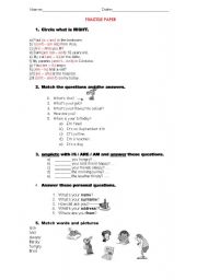 English Worksheet: Practise verb To be
