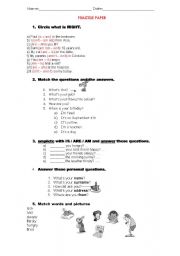 English worksheet: Practise verb To be