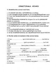 English Worksheet: Conditional sentences & wishes